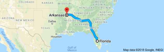 Florida to Arkansas Auto Transport Route