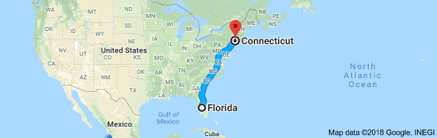 Florida to Connecticut Auto Transport Route