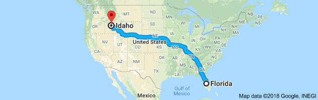 Florida to Idaho Auto Transport Route