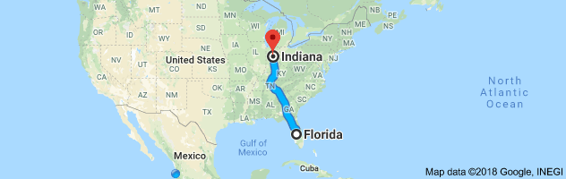 Florida to Indiana Auto Transport Route