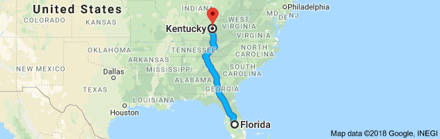 Florida to Kentucky Auto Transport Route