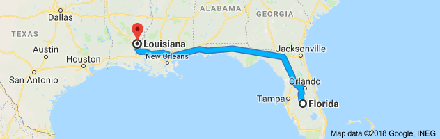 Florida to Louisiana Auto Transport Route