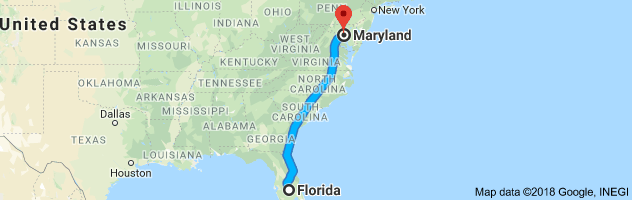 Florida to Maryland Auto Transport Route