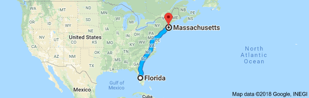 Florida to California Auto Transport Route