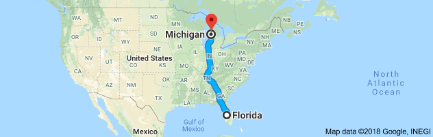 Florida to Michigan Auto Transport Route