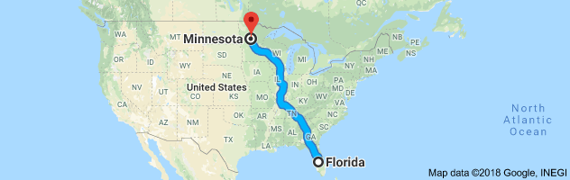 Florida to Minnesota Auto Transport Route