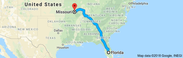 Florida to Missouri Auto Transport Route