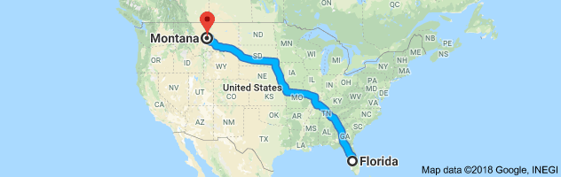 Florida to Montana Auto Transport Route