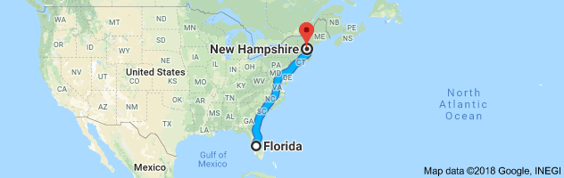 Florida to New Hampshire Auto Transport Route