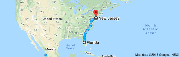 Florida to New Jersey Auto Transport Route