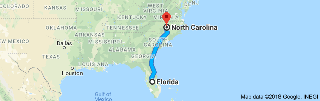 Florida to North Carolina Auto Transport Route