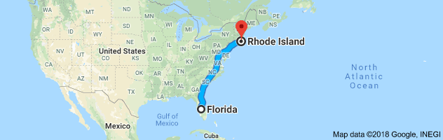 Florida to Rhode Island Auto Transport Route