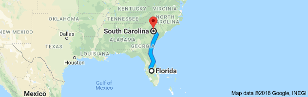 Florida to South Carolina Auto Transport Route