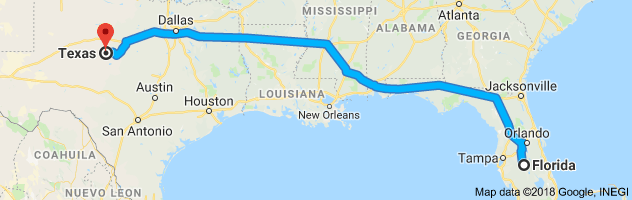 Florida to Texas Auto Transport Route