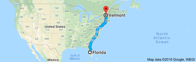 Florida to Vermont Auto Transport Route