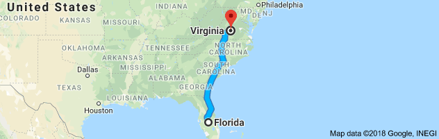 Florida to Virginia Auto Transport Route